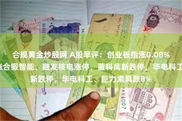 合规黄金炒股网 A股早评：创业板指涨0.08%，可控核聚变领涨合锻智能、融发核电涨停，蓝科高新跌停，华电科工、巨力索具跌8%